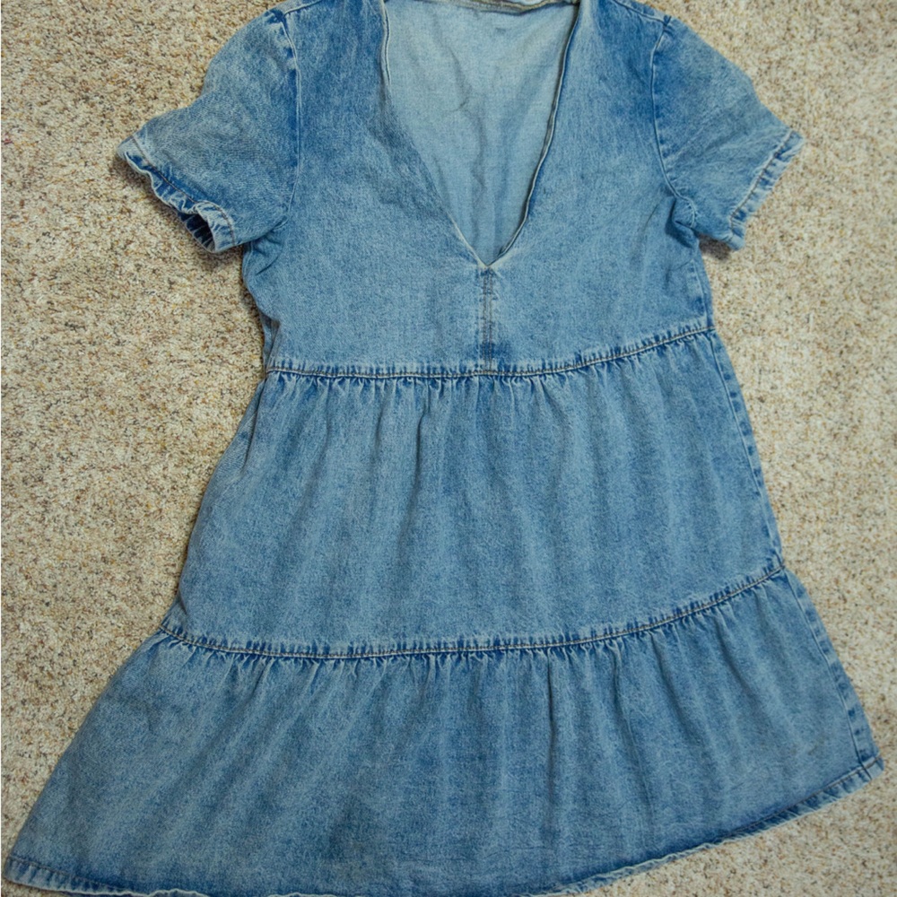 Mini Denim v-cut Dress.